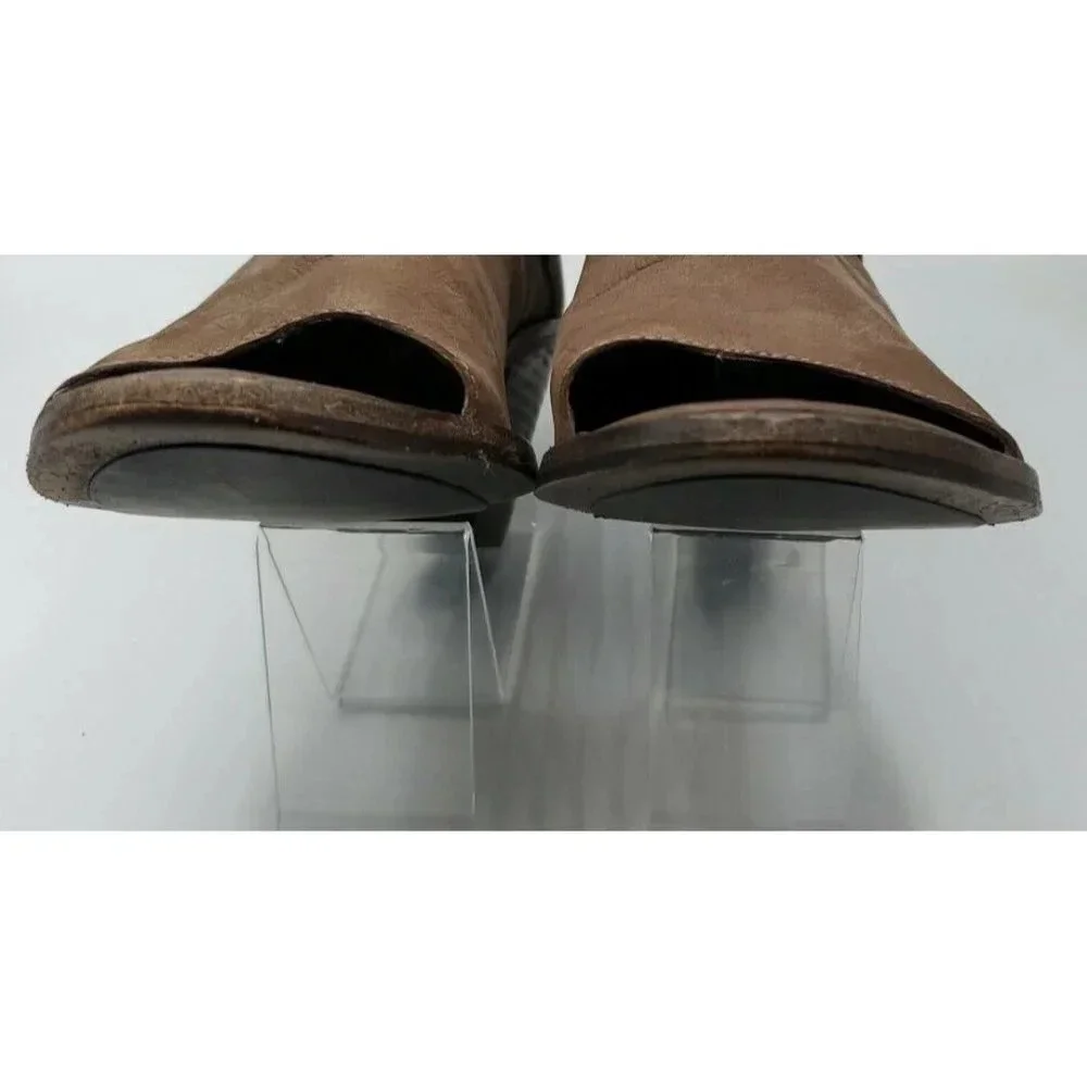 Eileen Fisher Womens Ankle Booties Peep Toe Brown Leather Block Heel Size 9